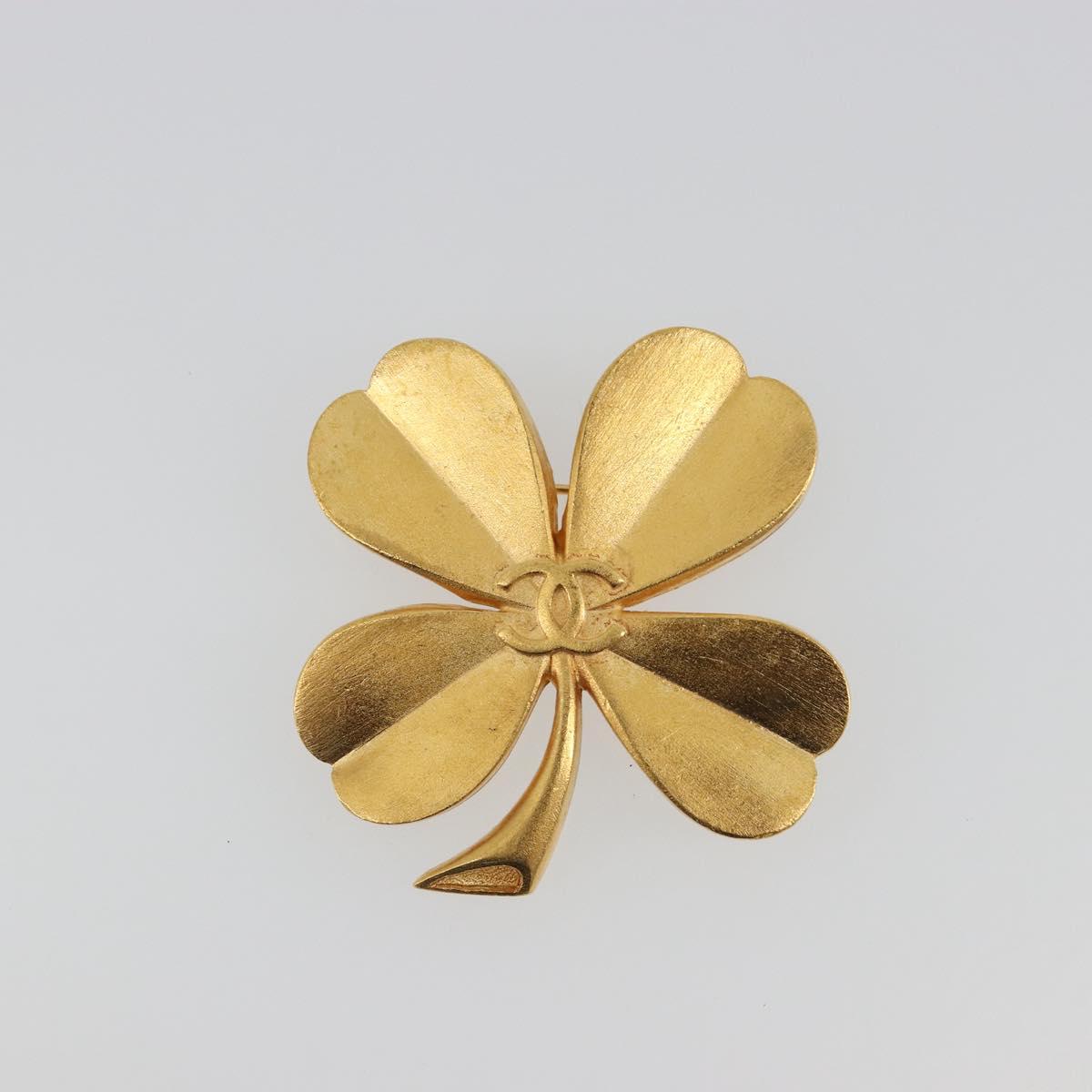 CHANEL Brooch Metal Gold Tone CC Auth bs36553