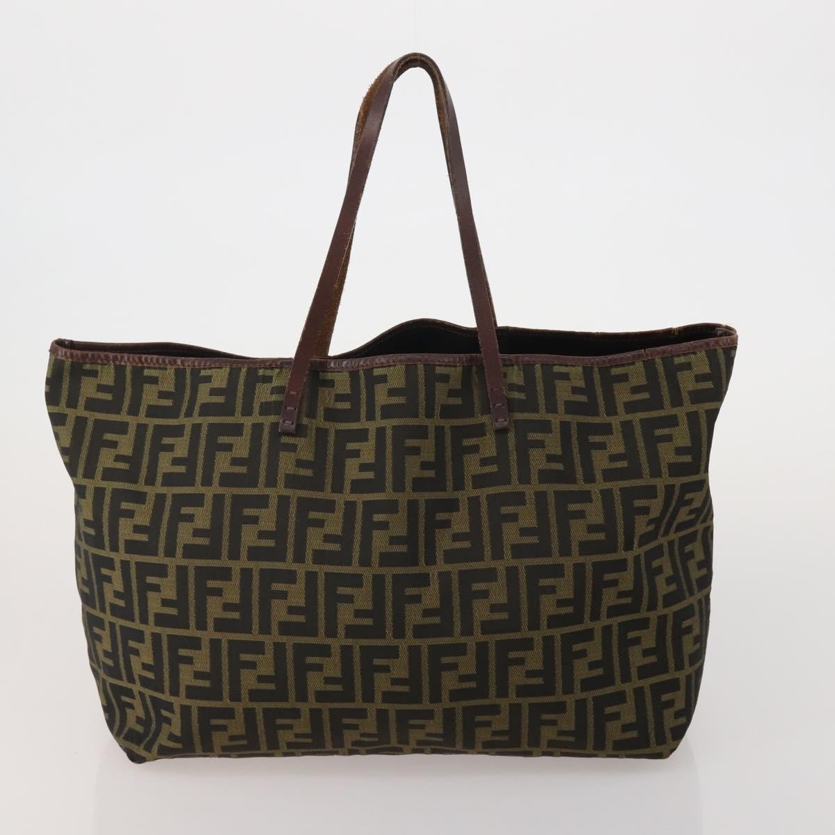 FENDI Pecan Canvas Zucca Canvas Hand Bag PVC 5 Set Brown Black Auth bs36555