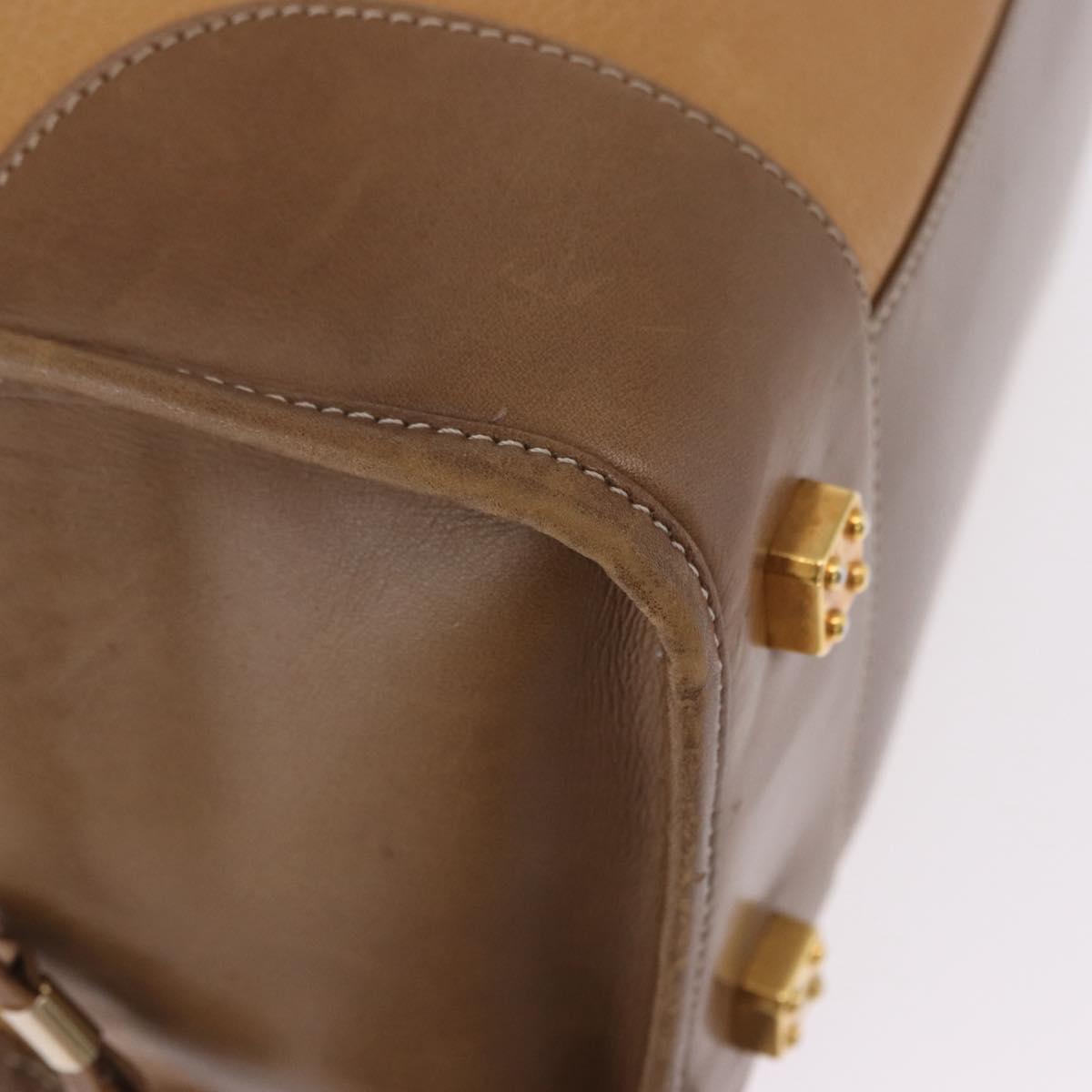 LOEWE Hand Bag Leather Beige Gold Auth bs36556