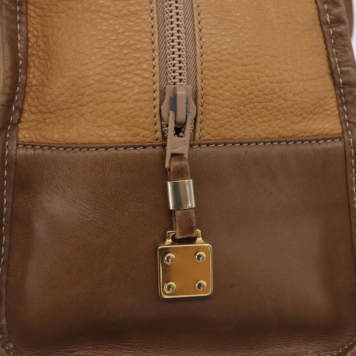 LOEWE Hand Bag Leather Beige Gold Auth bs36556