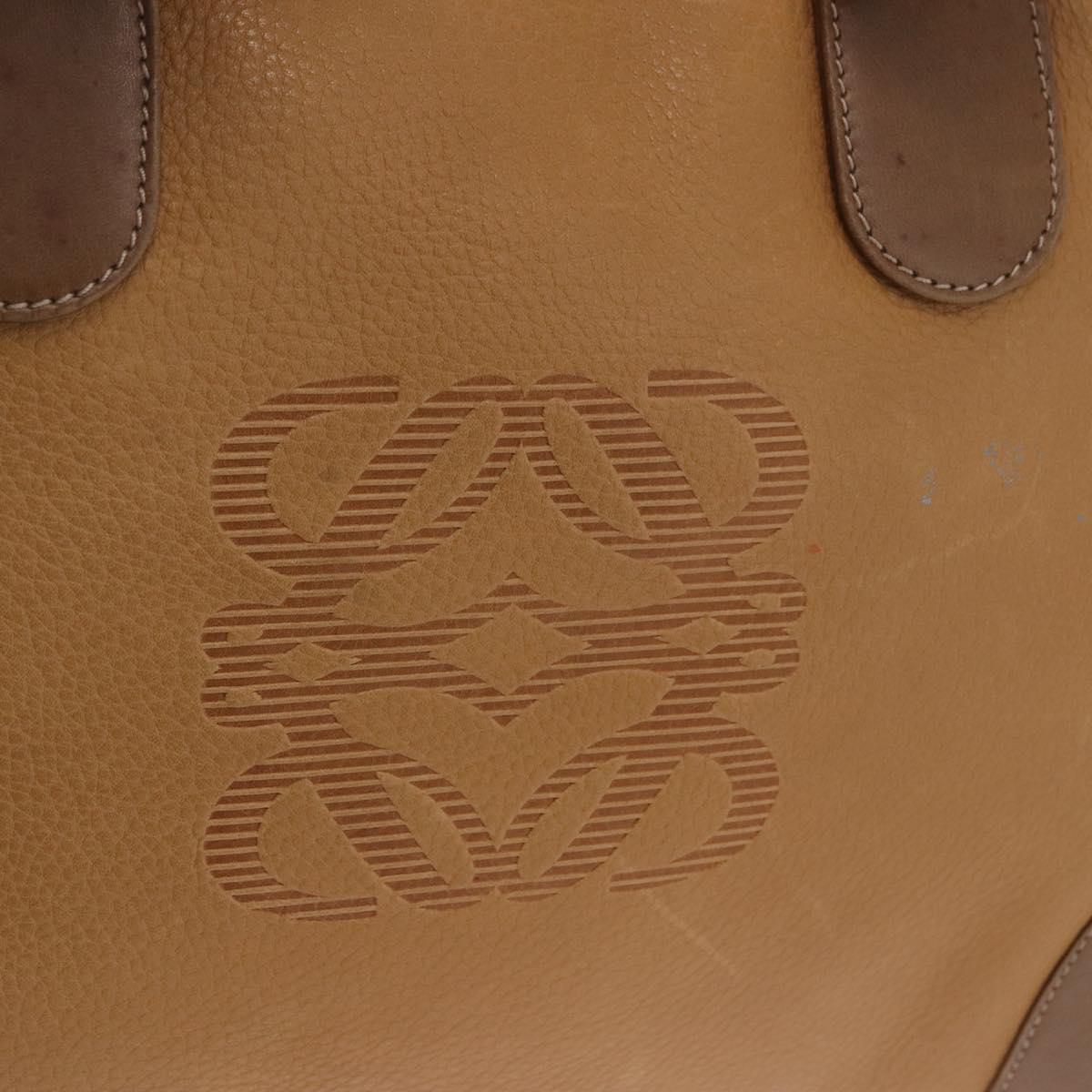 LOEWE Hand Bag Leather Beige Gold Auth bs36556