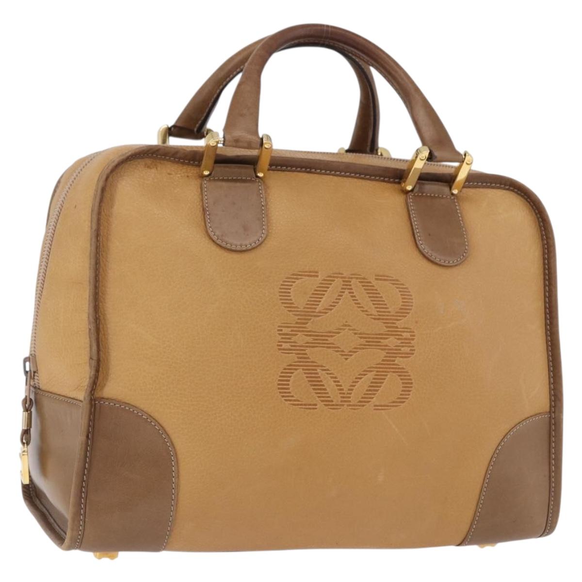 LOEWE Hand Bag Leather Beige Gold Auth bs36556