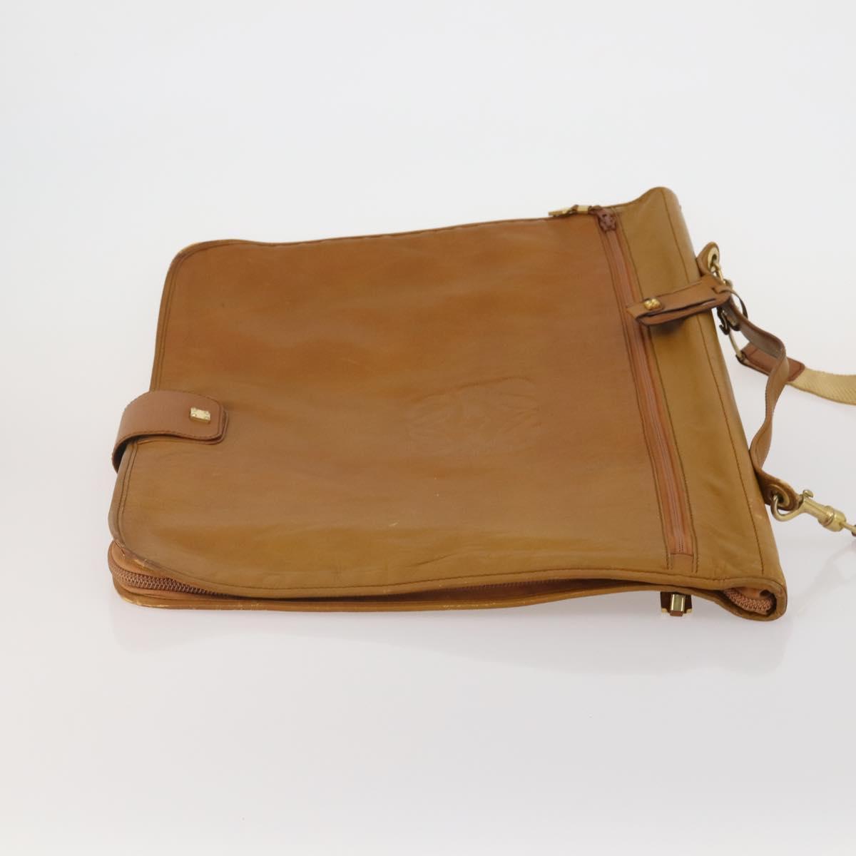 LOEWE Anagram Garment Cover Leather Beige Gold Tone Auth bs36558
