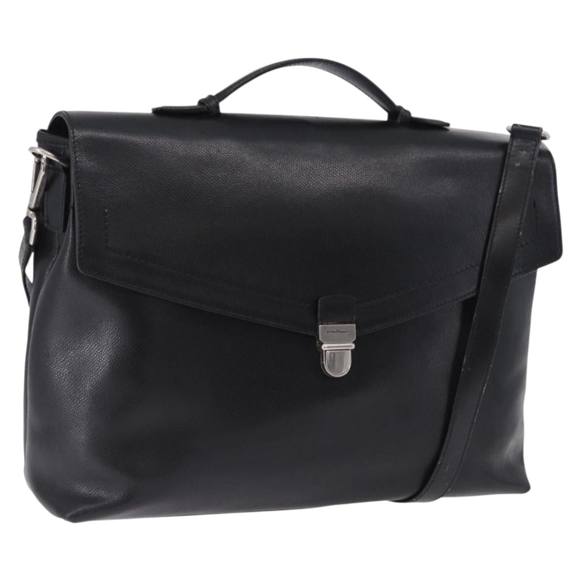 Salvatore Ferragamo Boston Bag Leather 2way Black Silver Auth bs36559