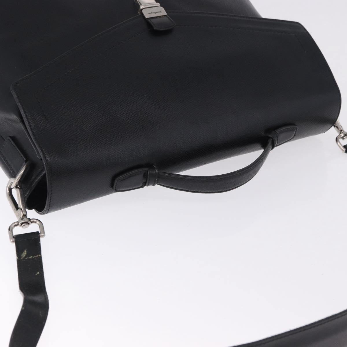 Salvatore Ferragamo Boston Bag Leather 2way Black Silver Auth bs36559