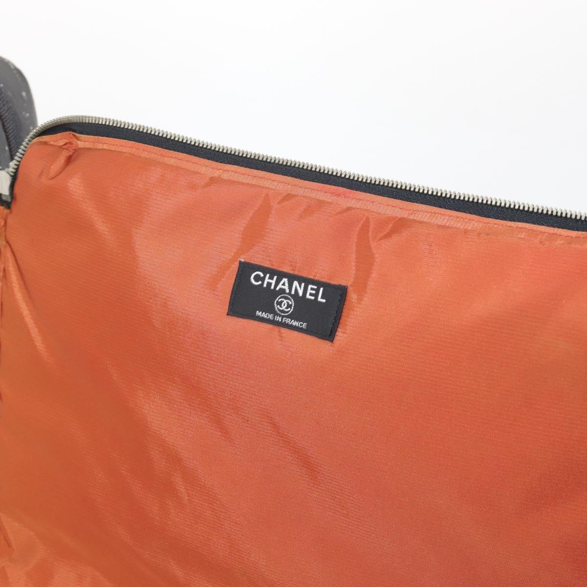 CHANEL Travel Line Carry Case Nylon Black Silver CC Auth bs36561