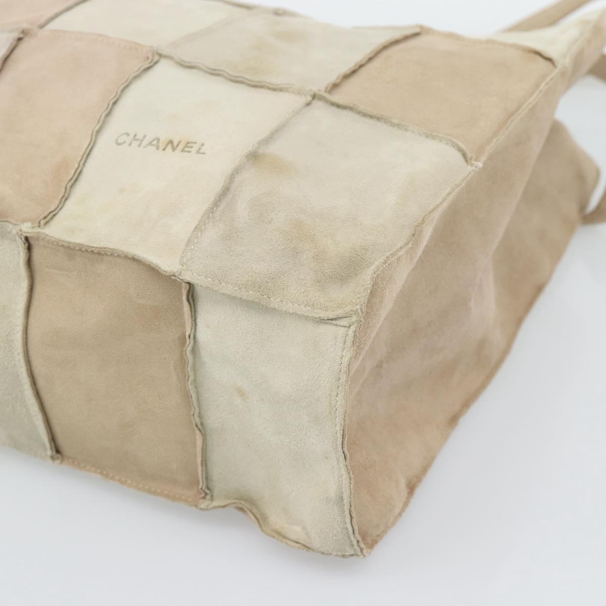 CHANEL Tote Bag Suede Beige CC Auth bs36562
