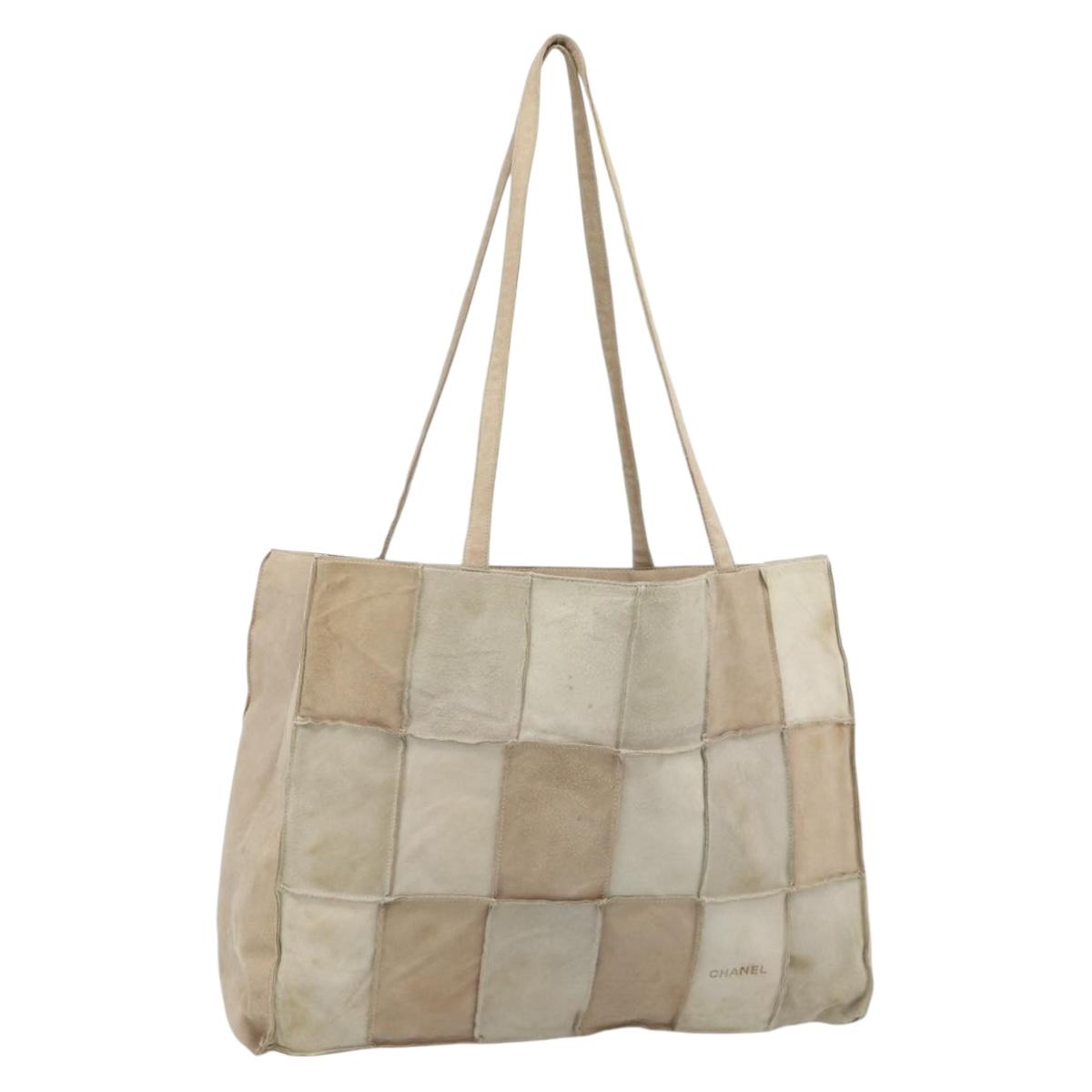 CHANEL Tote Bag Suede Beige CC Auth bs36562