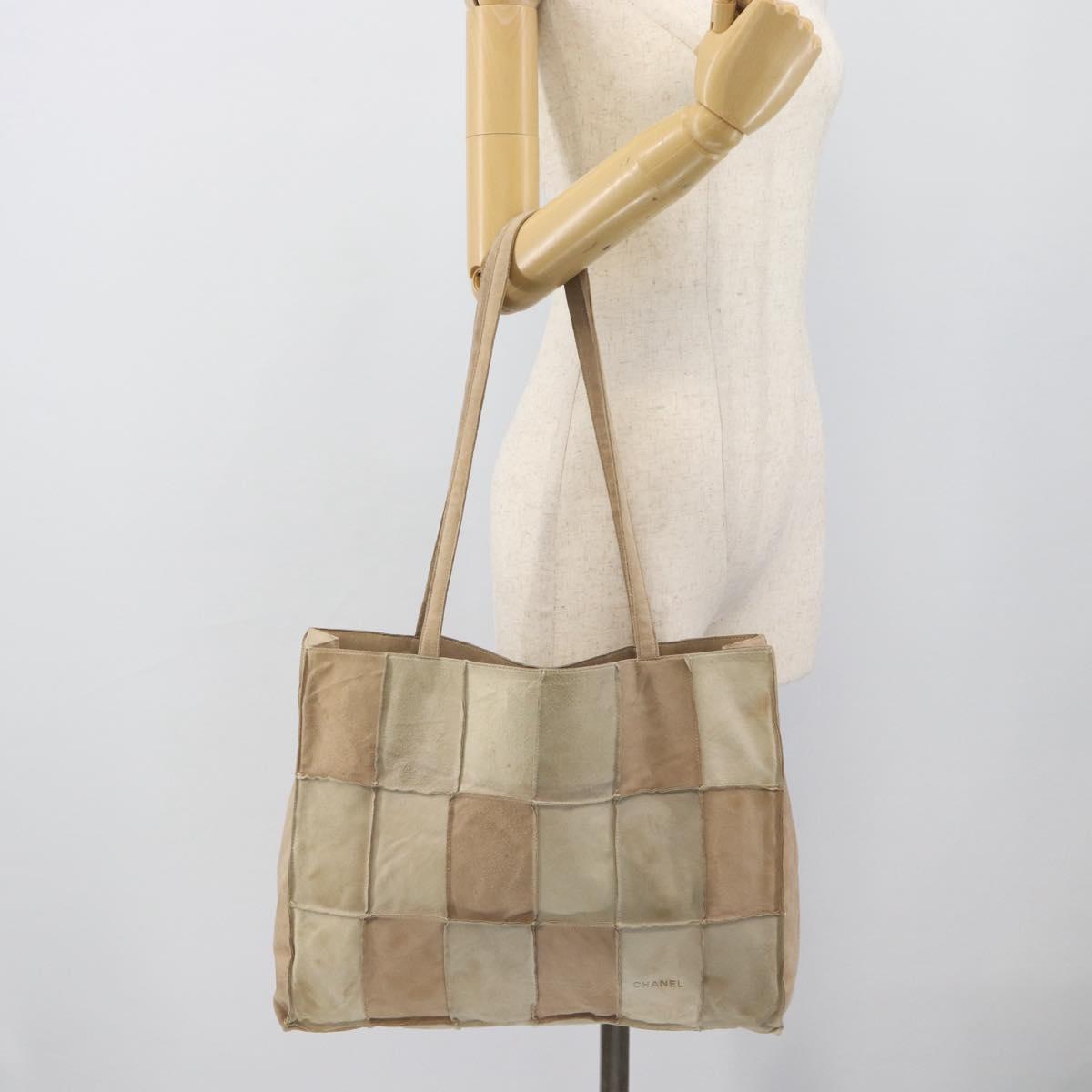 CHANEL Tote Bag Suede Beige CC Auth bs36562