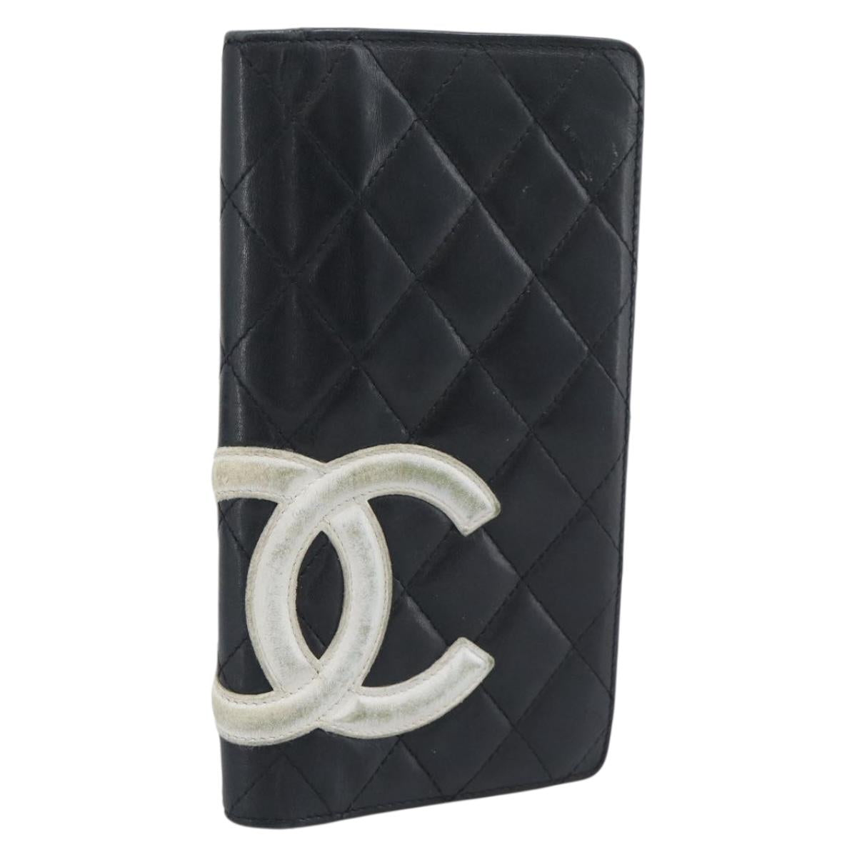 CHANEL Matelasse Cambon Line Long Wallet Leather Black Silver CC Auth bs36564