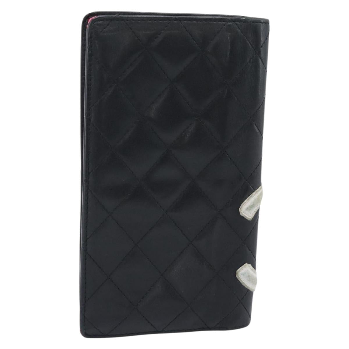 CHANEL Matelasse Cambon Line Long Wallet Leather Black Silver CC Auth bs36564