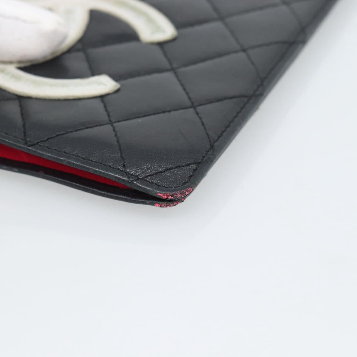 CHANEL Matelasse Cambon Line Long Wallet Leather Black Silver CC Auth bs36564