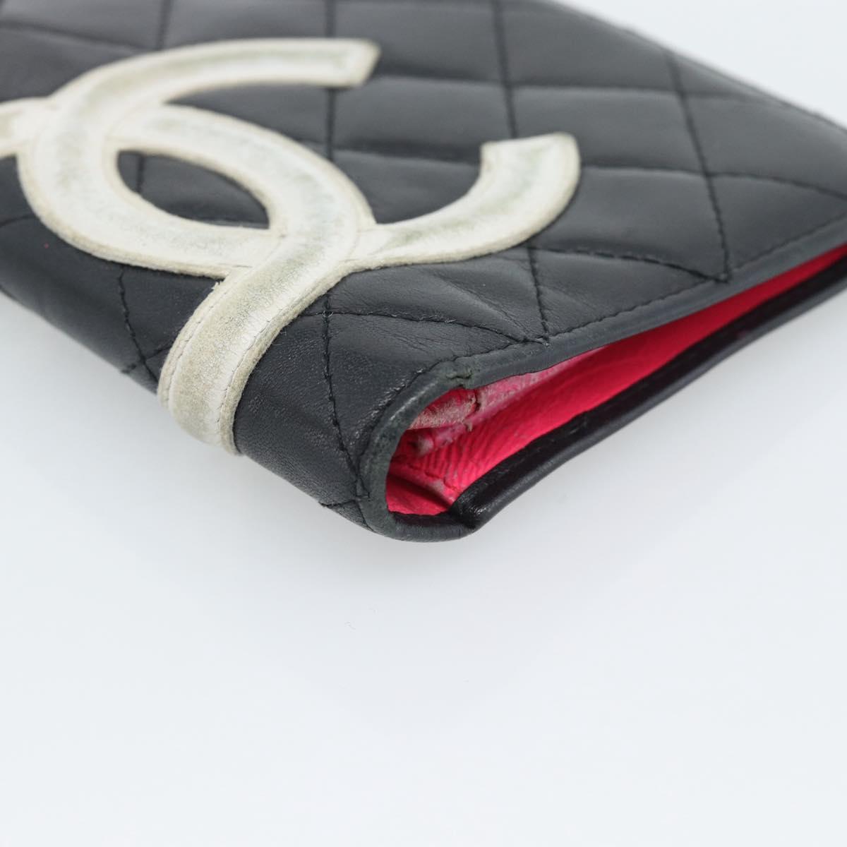 CHANEL Matelasse Cambon Line Long Wallet Leather Black Silver CC Auth bs36564