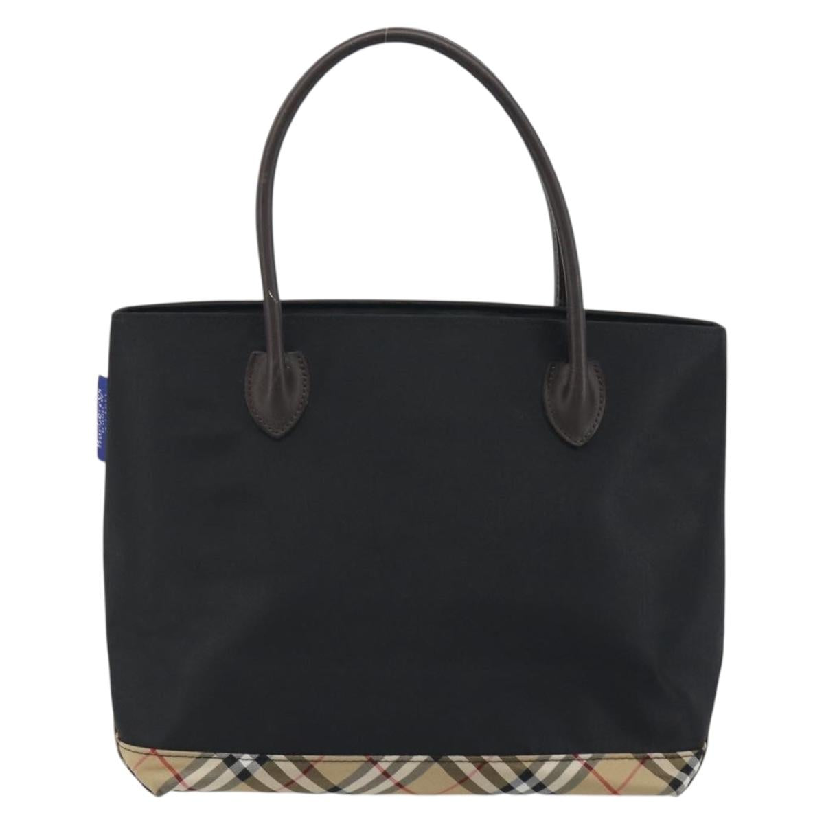 Burberrys Nova Check Blue Label Hand Bag Canvas Beige Silver Auth bs36585