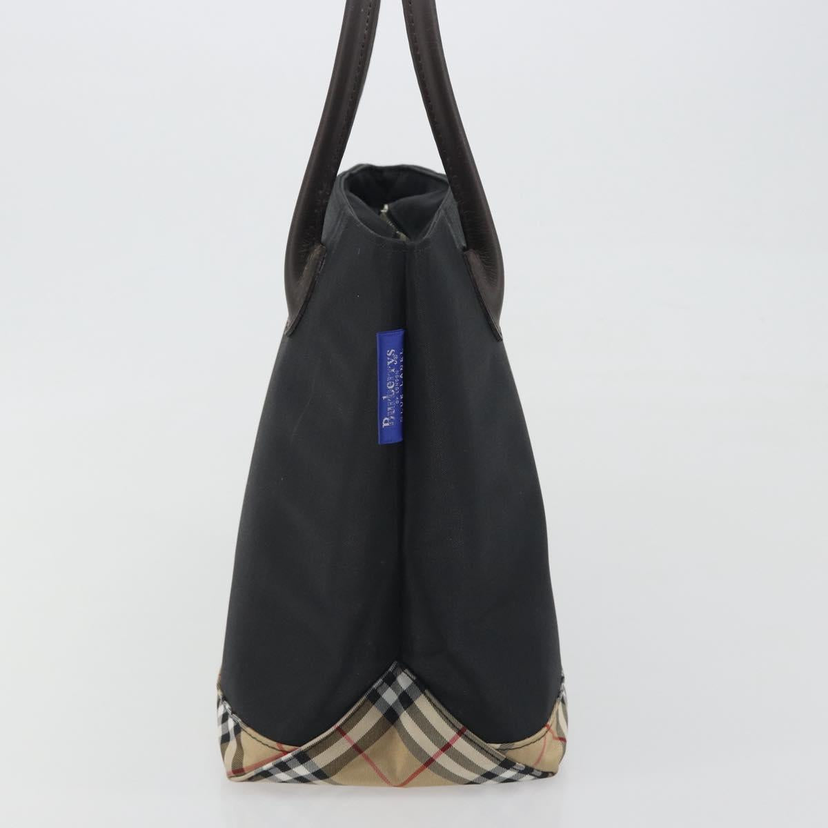 Burberrys Nova Check Blue Label Hand Bag Canvas Beige Silver Auth bs36585