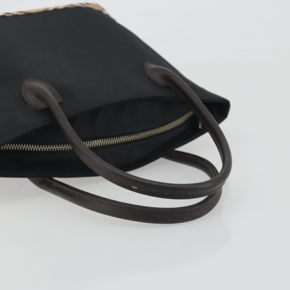 Burberrys Nova Check Blue Label Hand Bag Canvas Beige Silver Auth bs36585