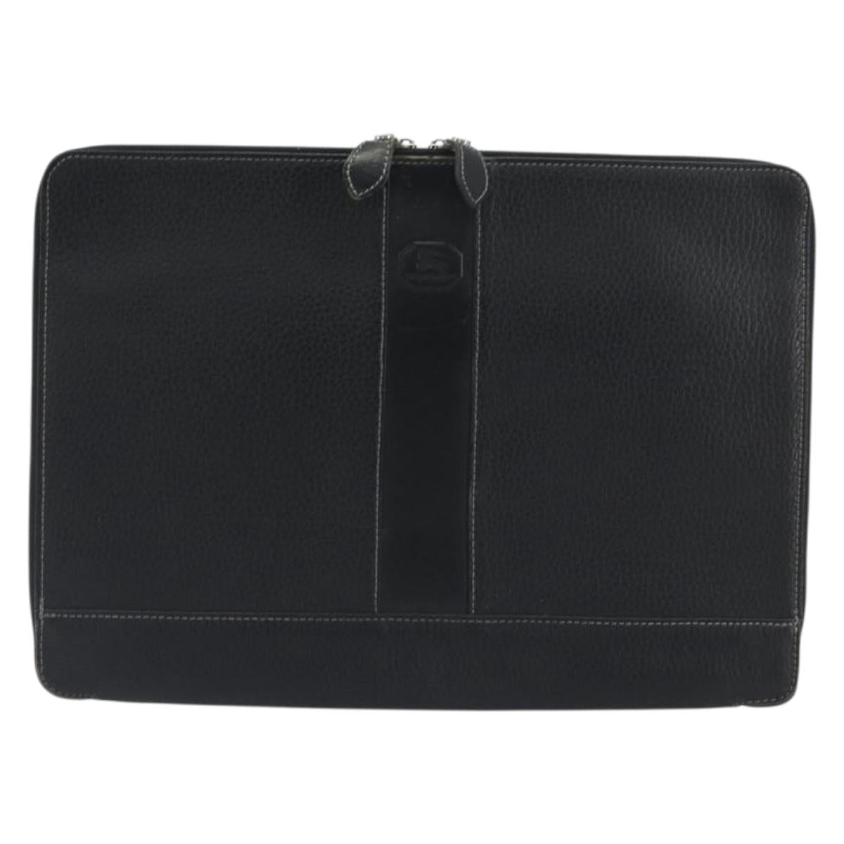 BURBERRY Briefcase Leather Black Silver Auth bs36590