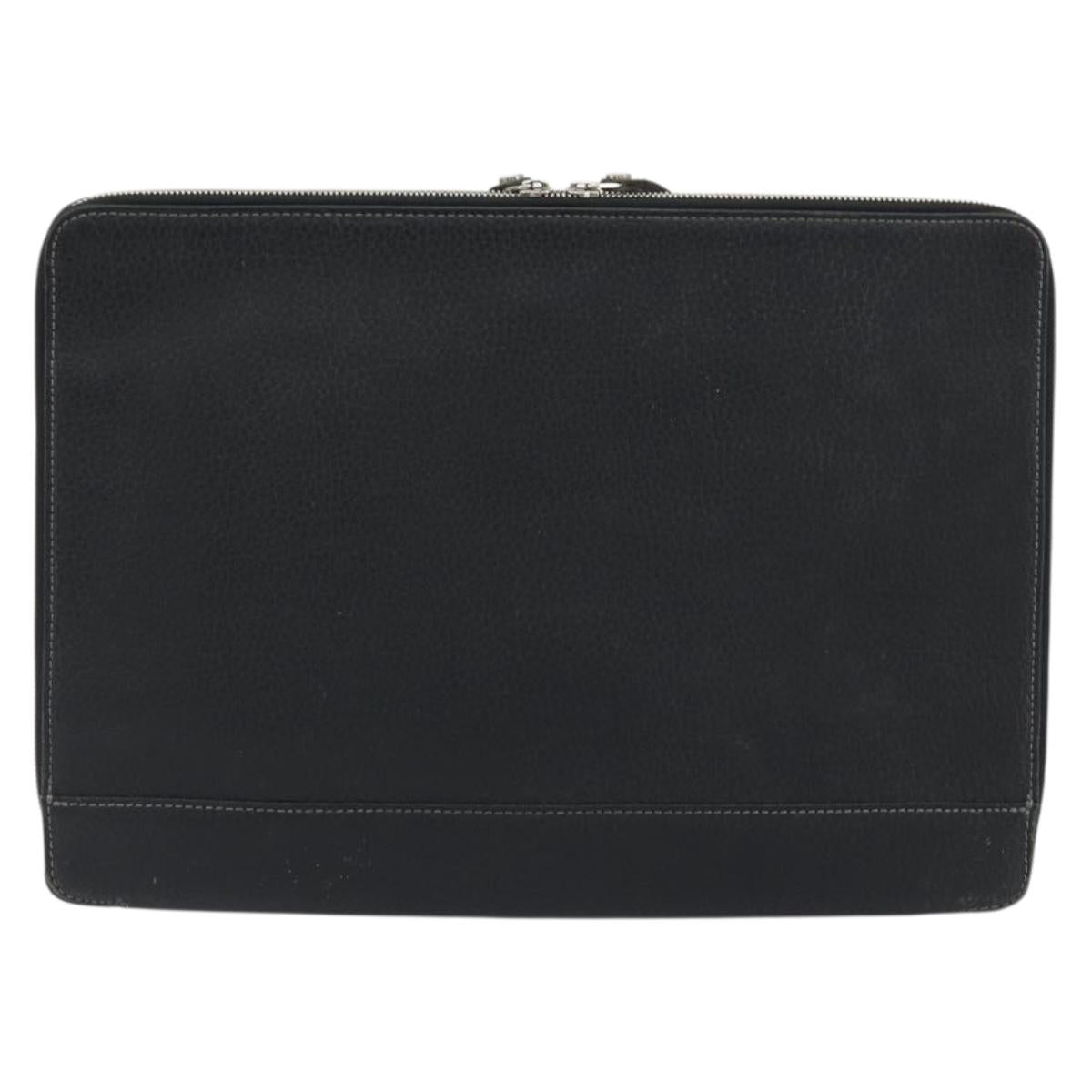 BURBERRY Briefcase Leather Black Silver Auth bs36590
