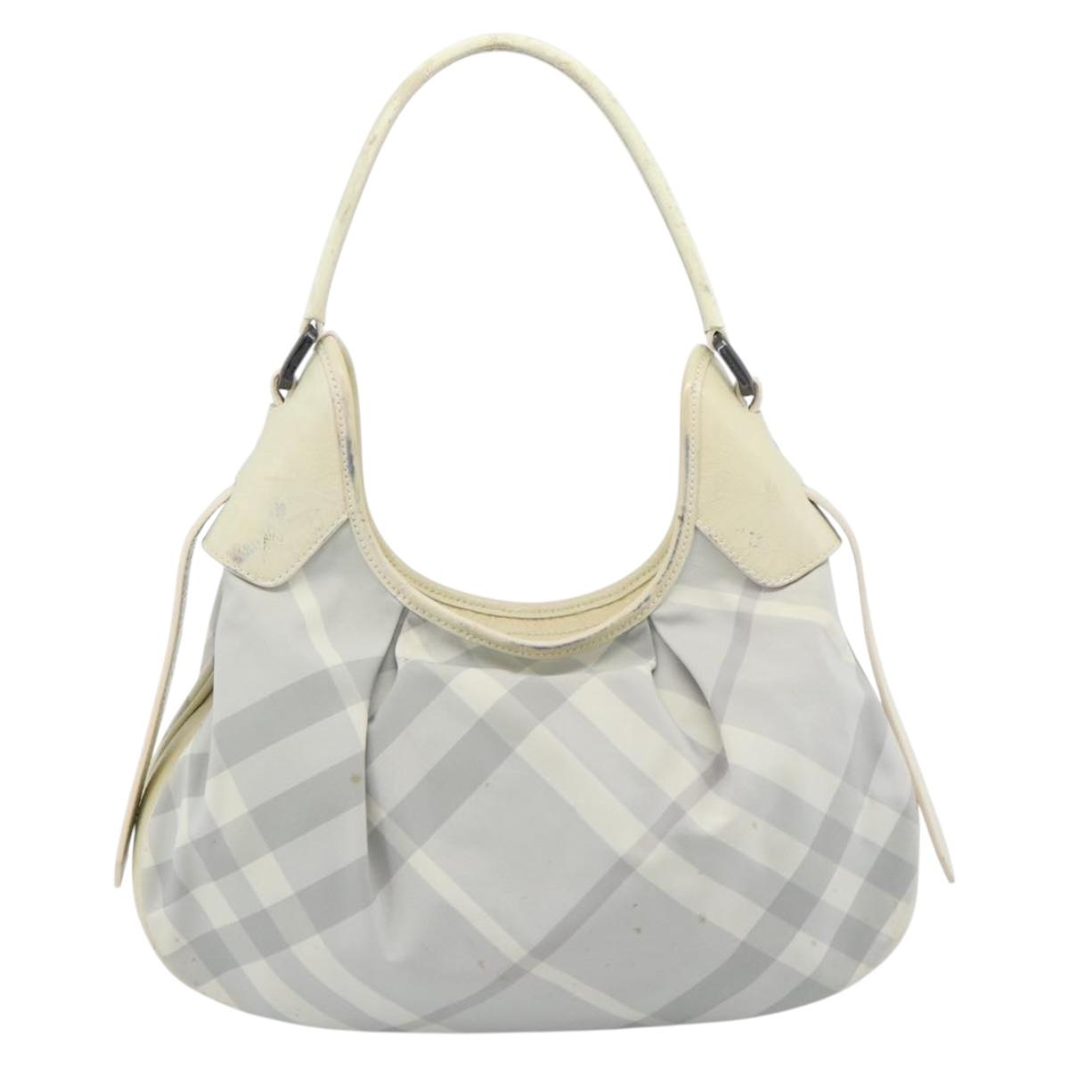 BURBERRY Nova Check Hand Bag PVC Light Blue Silver Auth bs36591