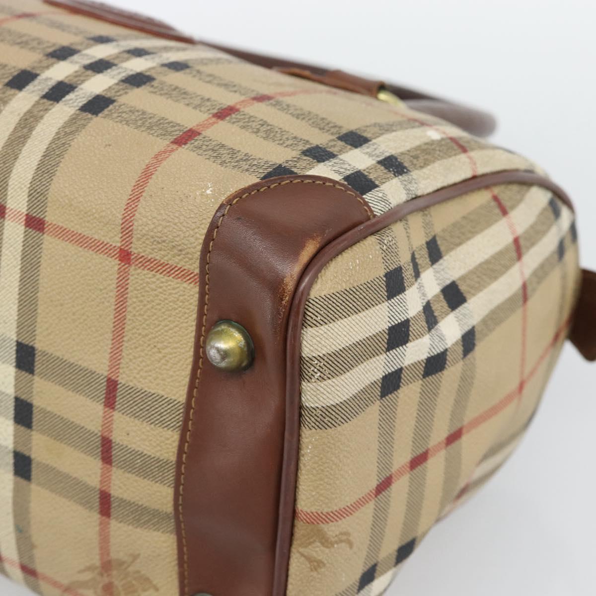 Burberrys Nova Check Hand Bag PVC Beige Gold Auth bs36592