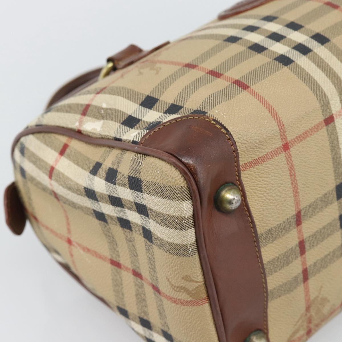 Burberrys Nova Check Hand Bag PVC Beige Gold Auth bs36592