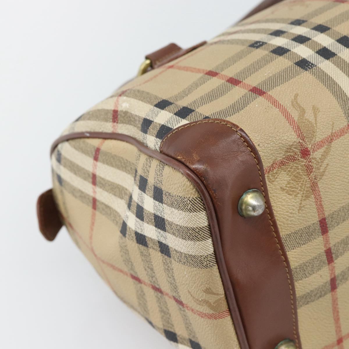 Burberrys Nova Check Hand Bag PVC Beige Gold Auth bs36592