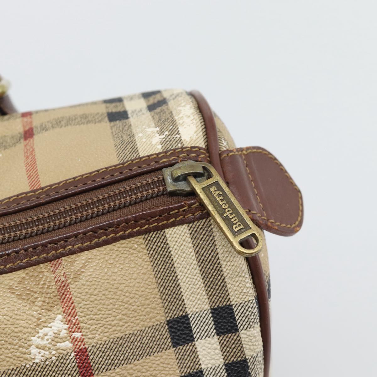 Burberrys Nova Check Hand Bag PVC Beige Gold Auth bs36592