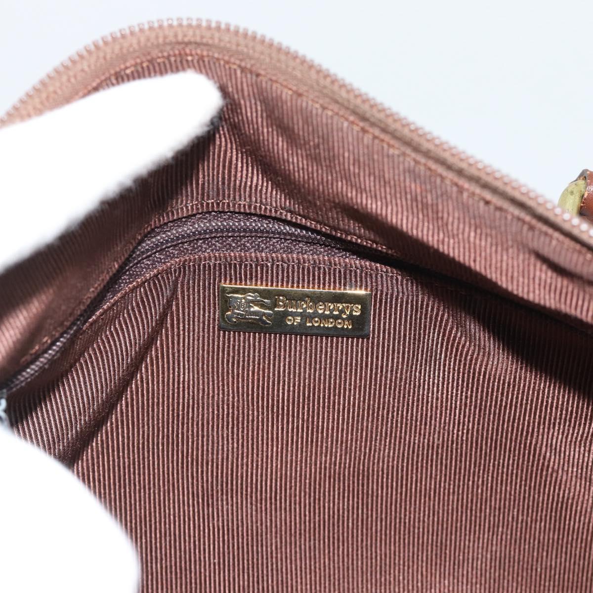 Burberrys Nova Check Hand Bag PVC Beige Gold Auth bs36592