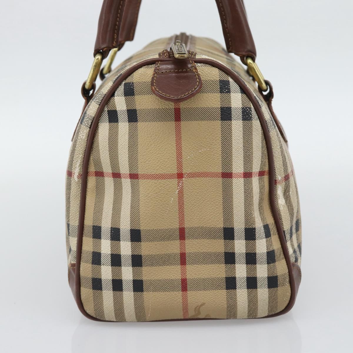 Burberrys Nova Check Hand Bag PVC Beige Gold Auth bs36592