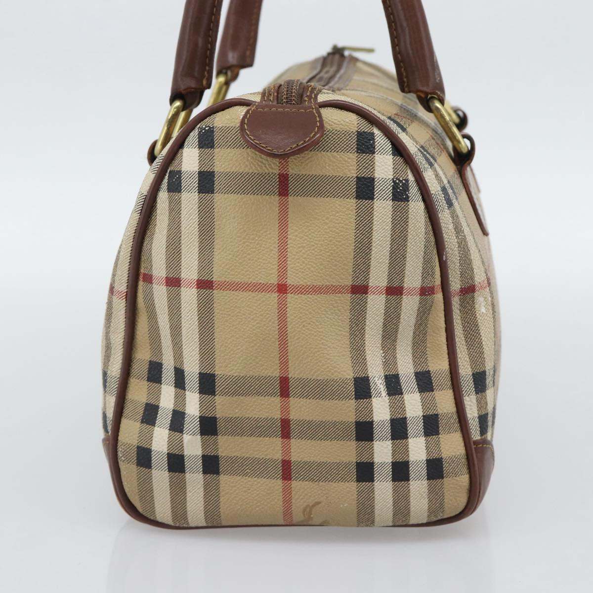 Burberrys Nova Check Hand Bag PVC Beige Gold Auth bs36592