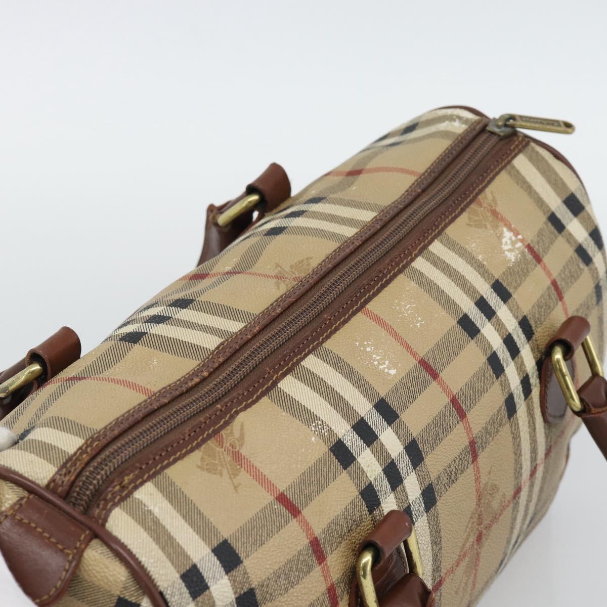 Burberrys Nova Check Hand Bag PVC Beige Gold Auth bs36592