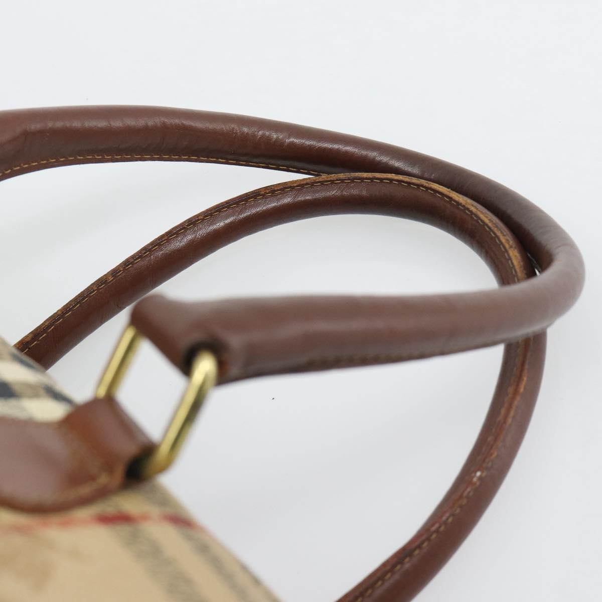 Burberrys Nova Check Hand Bag PVC Beige Gold Auth bs36592