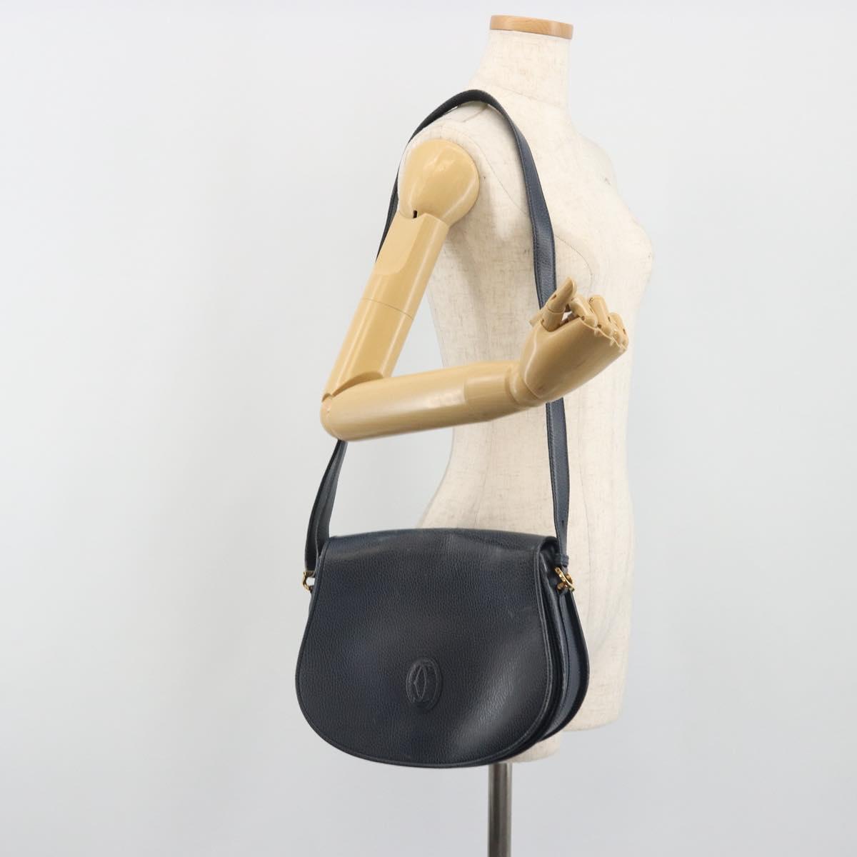 CARTIER Must Line Shoulder Bag Leather Blue Gold Auth bs36594