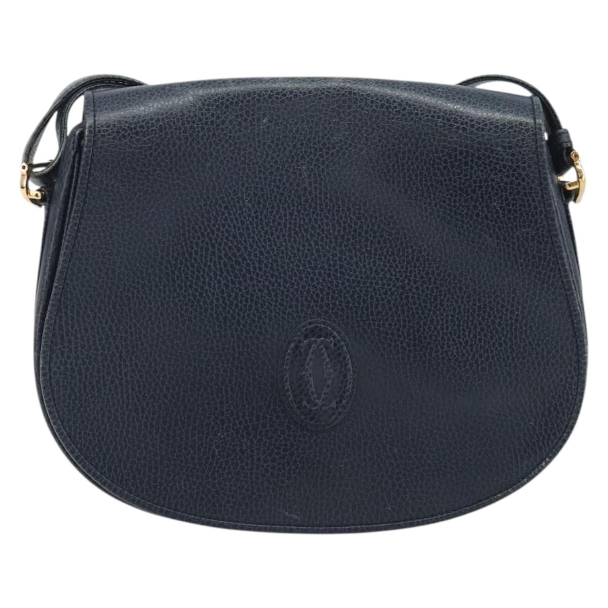 CARTIER Must Line Shoulder Bag Leather Blue Gold Auth bs36594