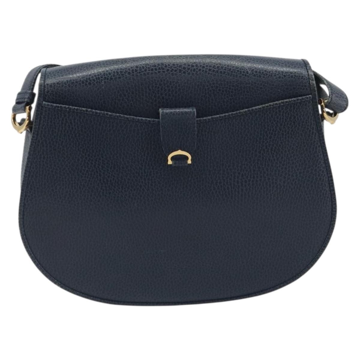 CARTIER Must Line Shoulder Bag Leather Blue Gold Auth bs36594