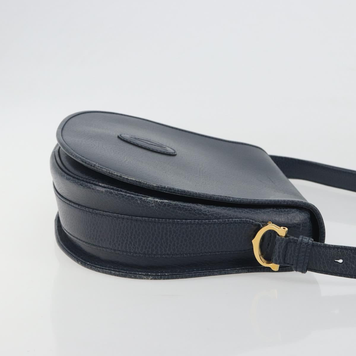 CARTIER Must Line Shoulder Bag Leather Blue Gold Auth bs36594