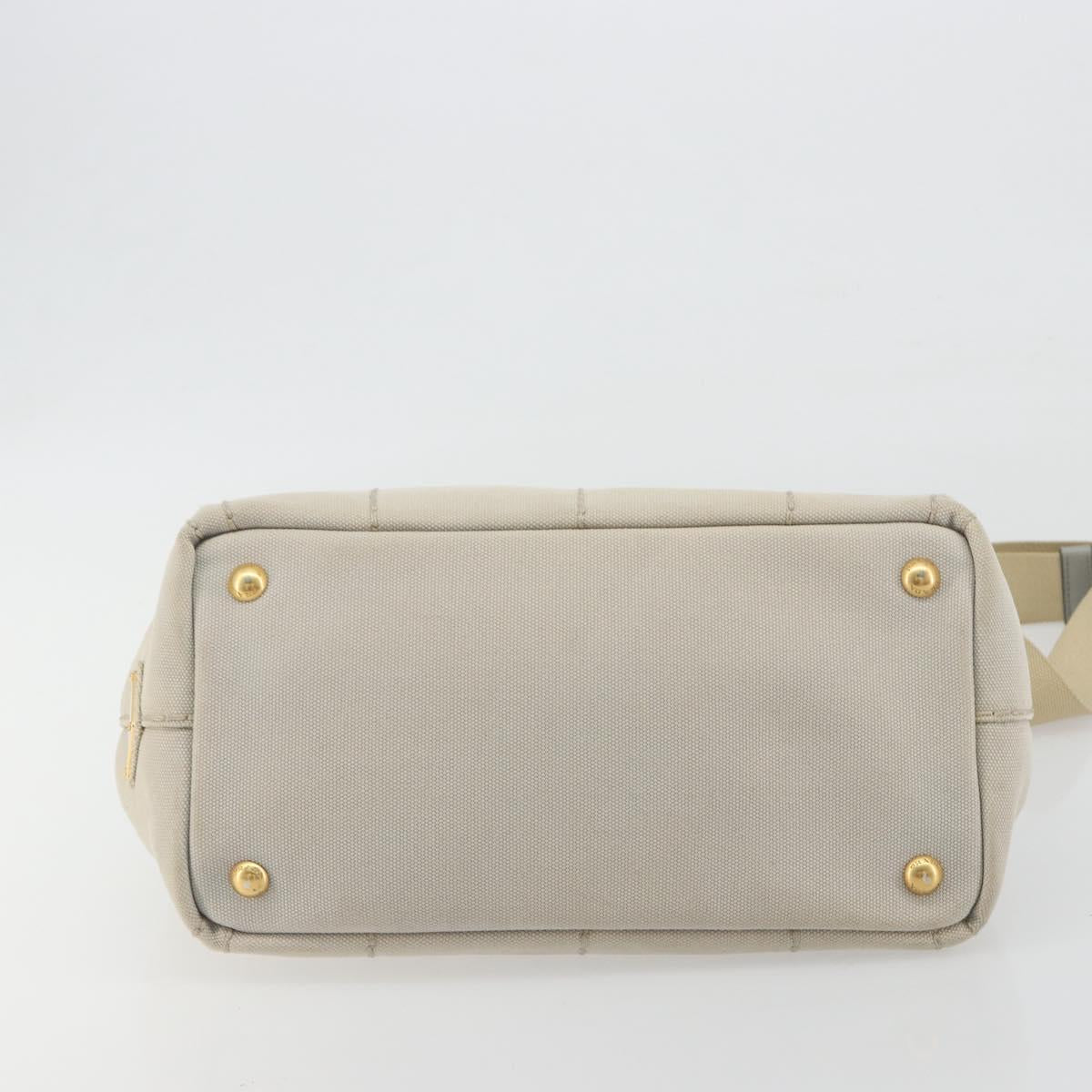 PRADA Canapa PM Hand Bag Canvas 2way Gray Gold Auth bs36595