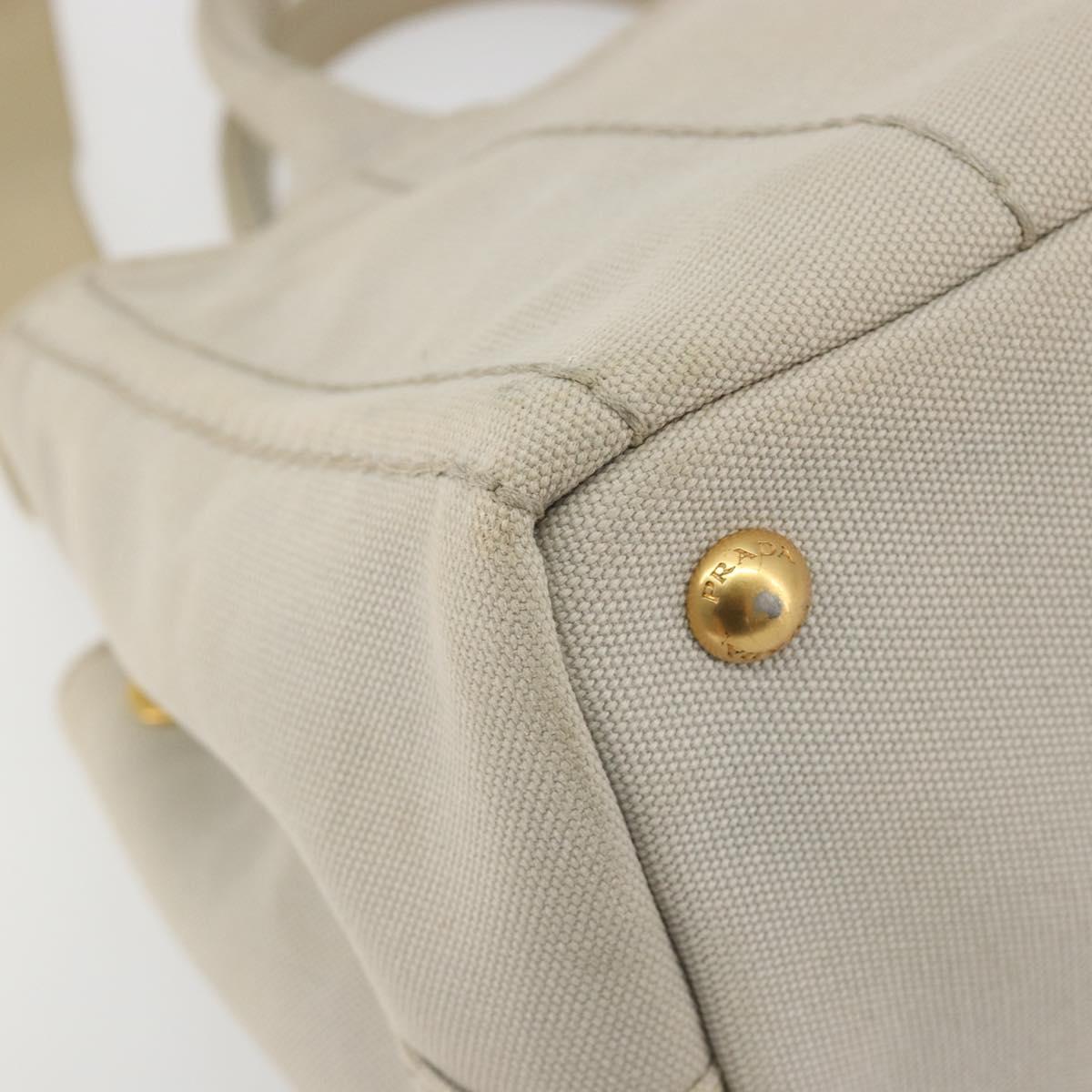 PRADA Canapa PM Hand Bag Canvas 2way Gray Gold Auth bs36595