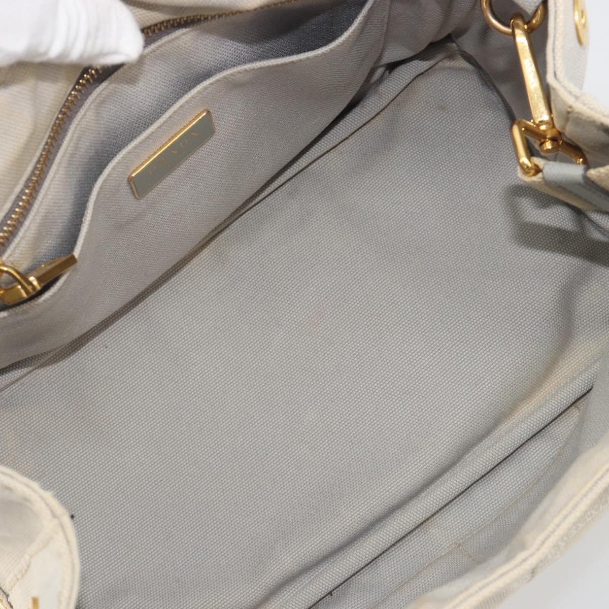 PRADA Canapa PM Hand Bag Canvas 2way Gray Gold Auth bs36595