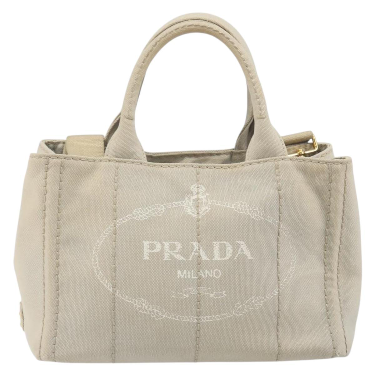 PRADA Canapa PM Hand Bag Canvas 2way Gray Gold Auth bs36595