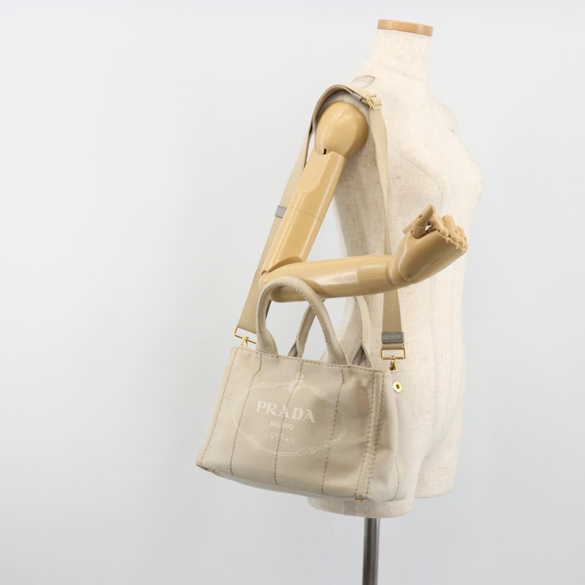 PRADA Canapa PM Hand Bag Canvas 2way Gray Gold Auth bs36595