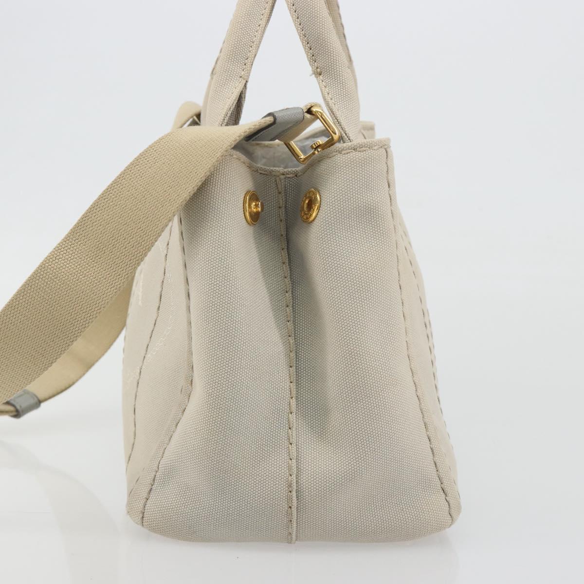 PRADA Canapa PM Hand Bag Canvas 2way Gray Gold Auth bs36595