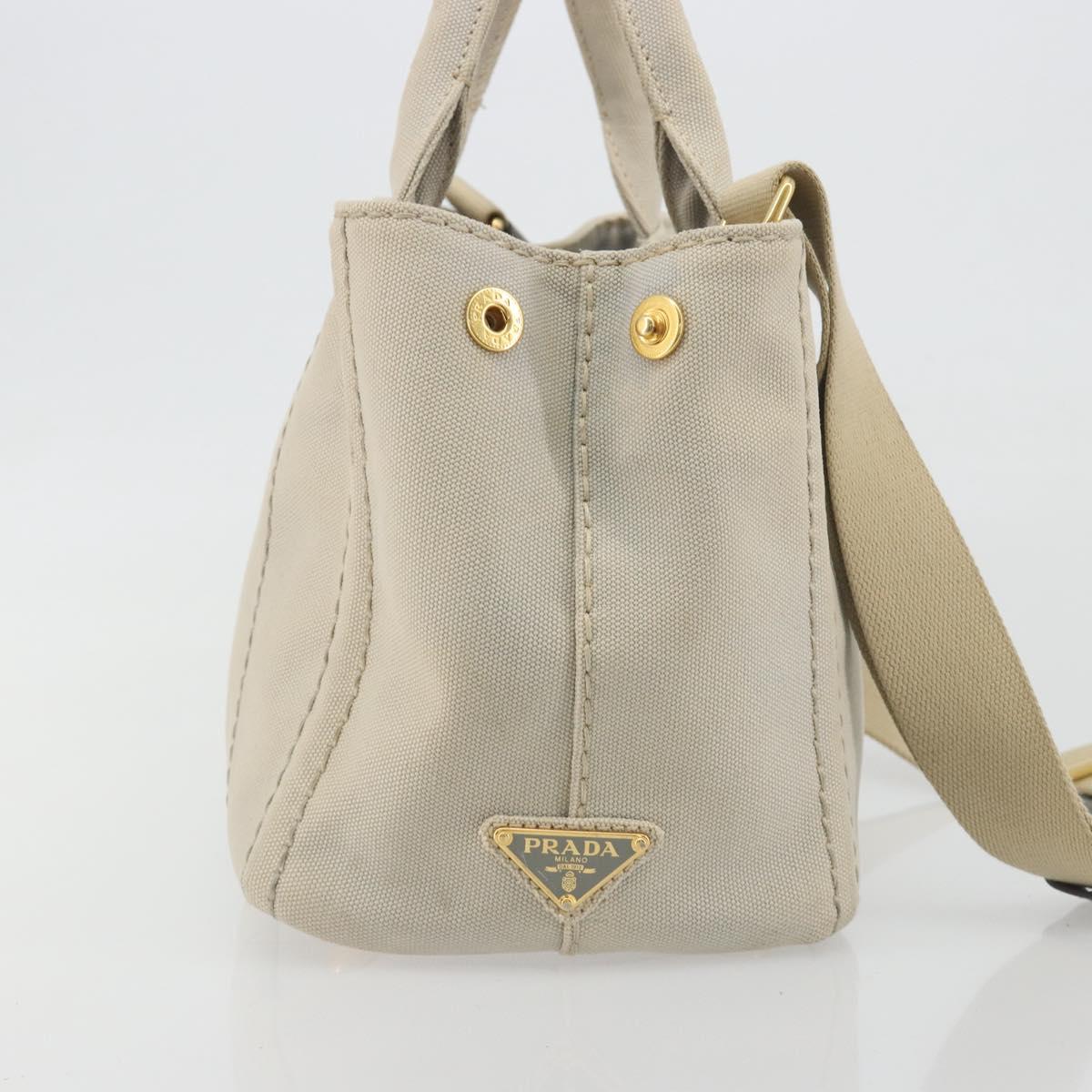 PRADA Canapa PM Hand Bag Canvas 2way Gray Gold Auth bs36595