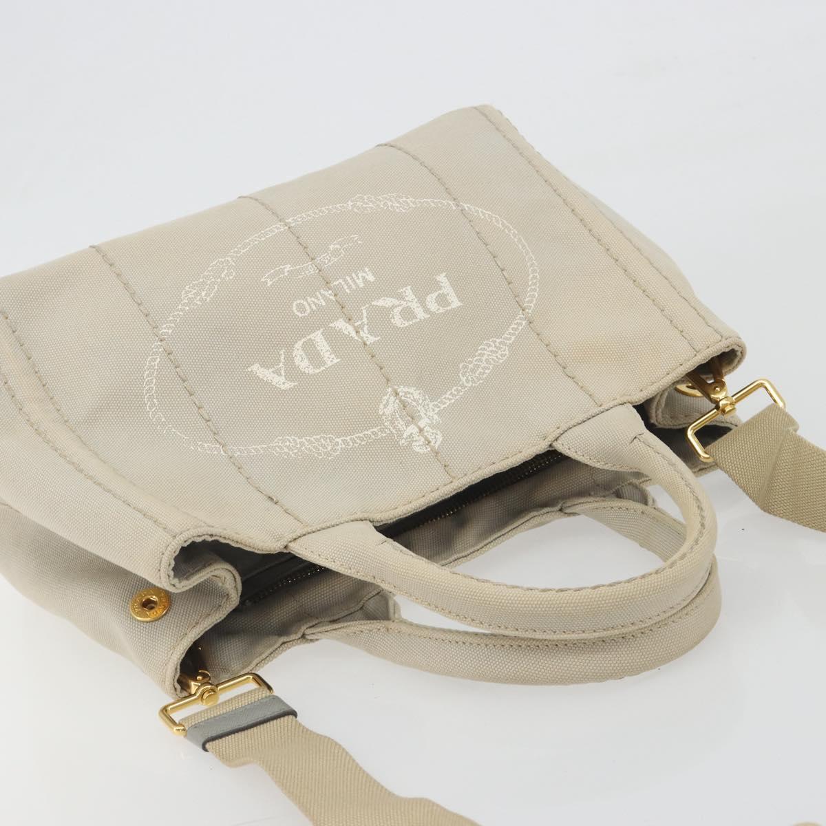PRADA Canapa PM Hand Bag Canvas 2way Gray Gold Auth bs36595