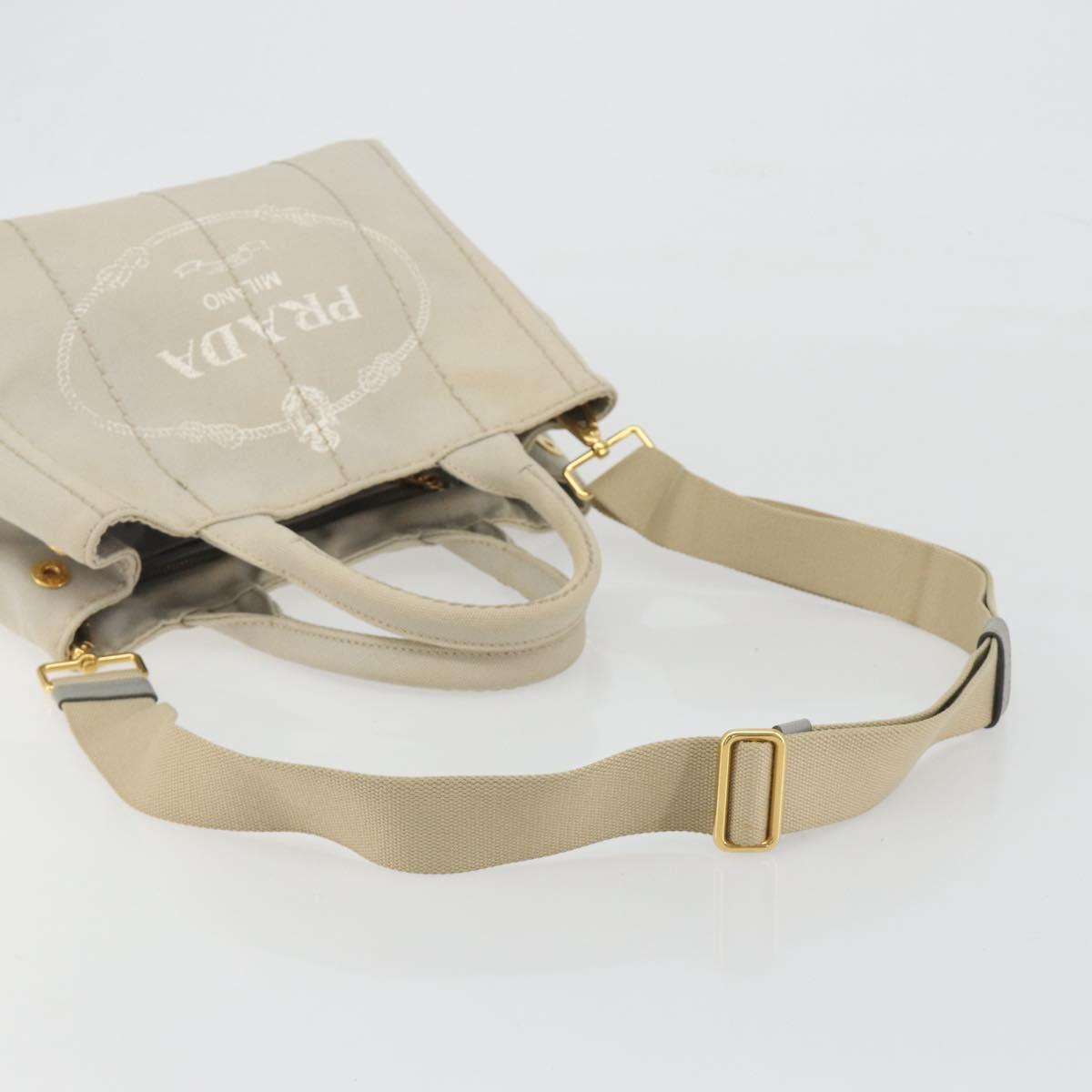 PRADA Canapa PM Hand Bag Canvas 2way Gray Gold Auth bs36595