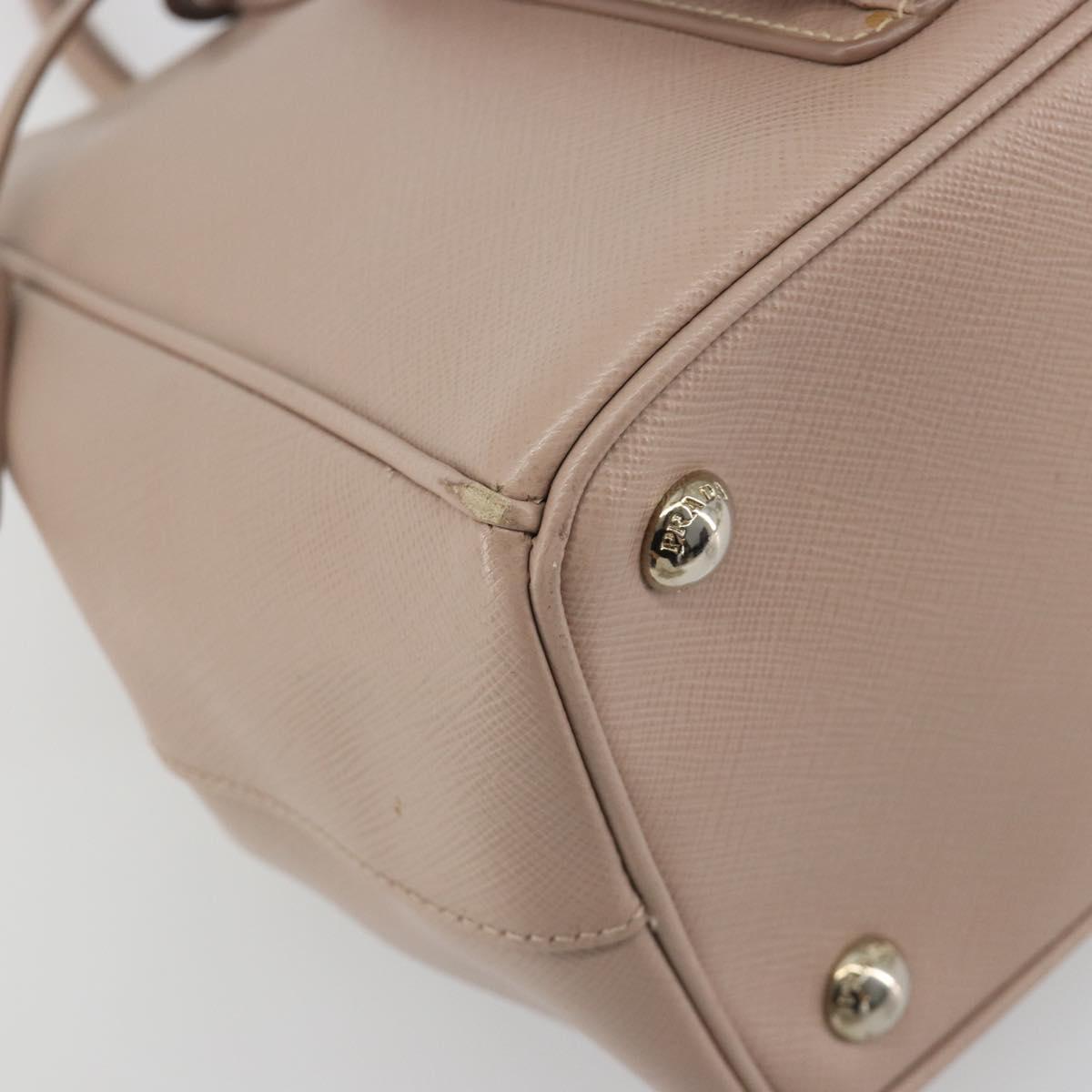 PRADA Hand Bag Saffiano leather Beige Silver Auth bs36596A
