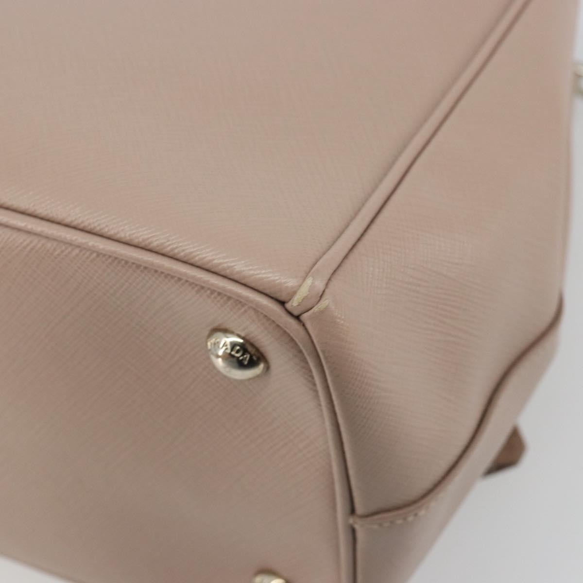 PRADA Hand Bag Saffiano leather Beige Silver Auth bs36596A