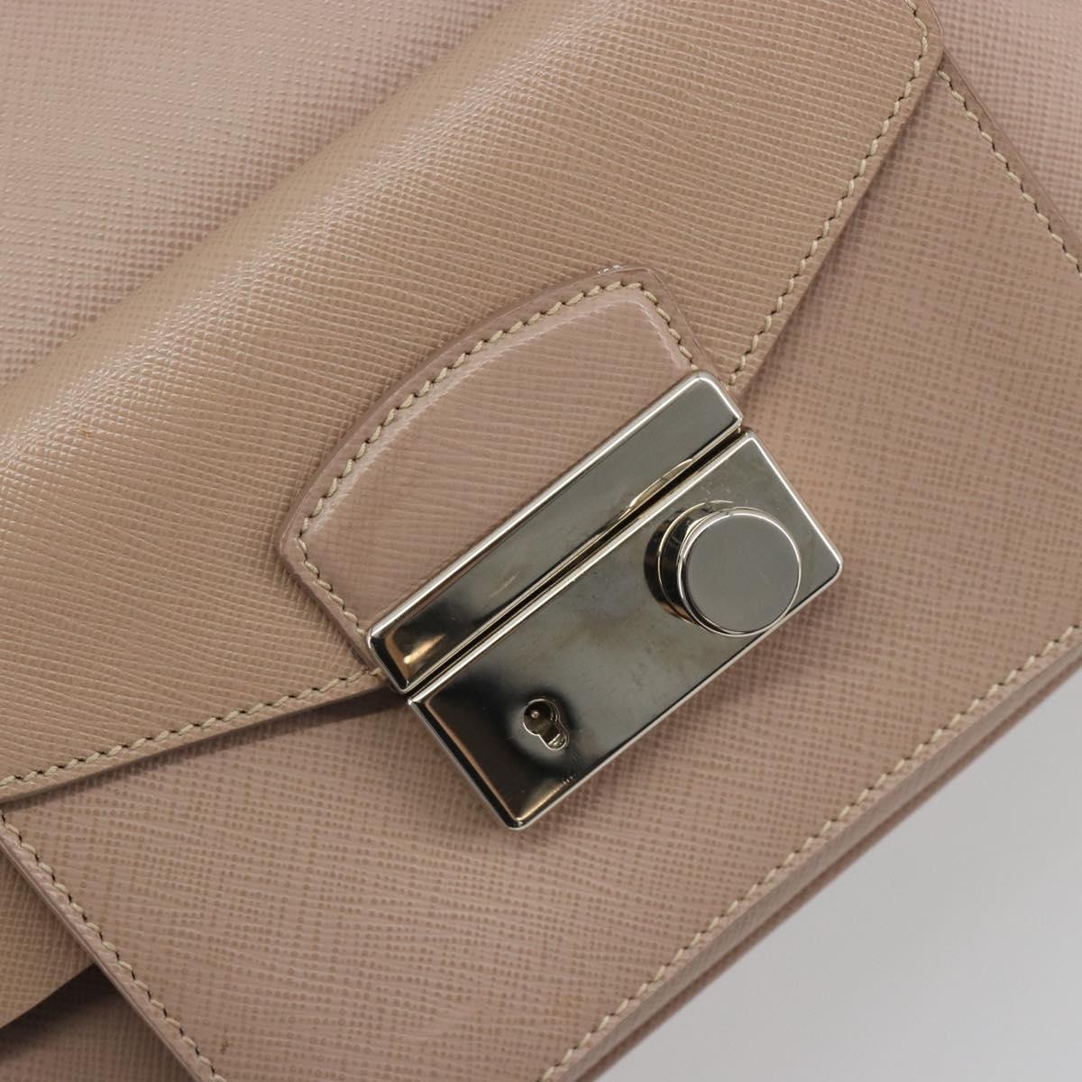 PRADA Hand Bag Saffiano leather Beige Silver Auth bs36596A