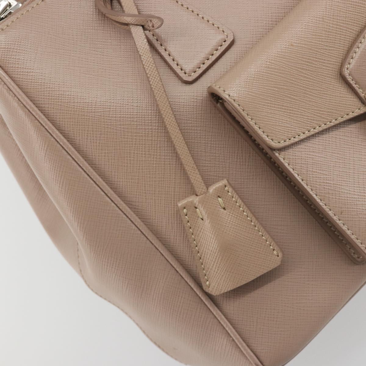 PRADA Hand Bag Saffiano leather Beige Silver Auth bs36596A