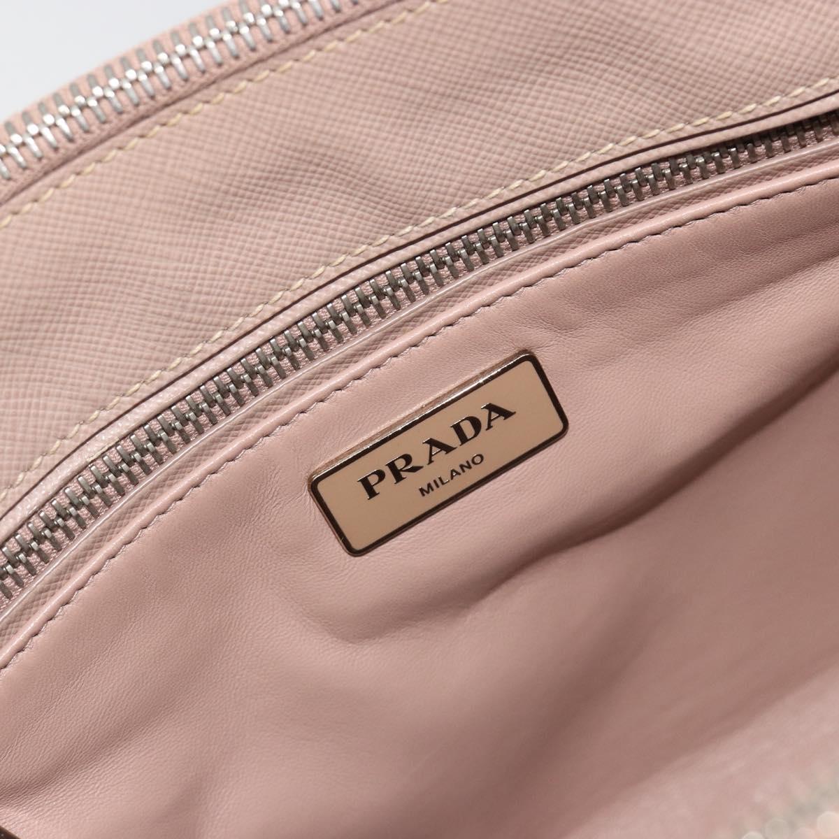 PRADA Hand Bag Saffiano leather Beige Silver Auth bs36596A